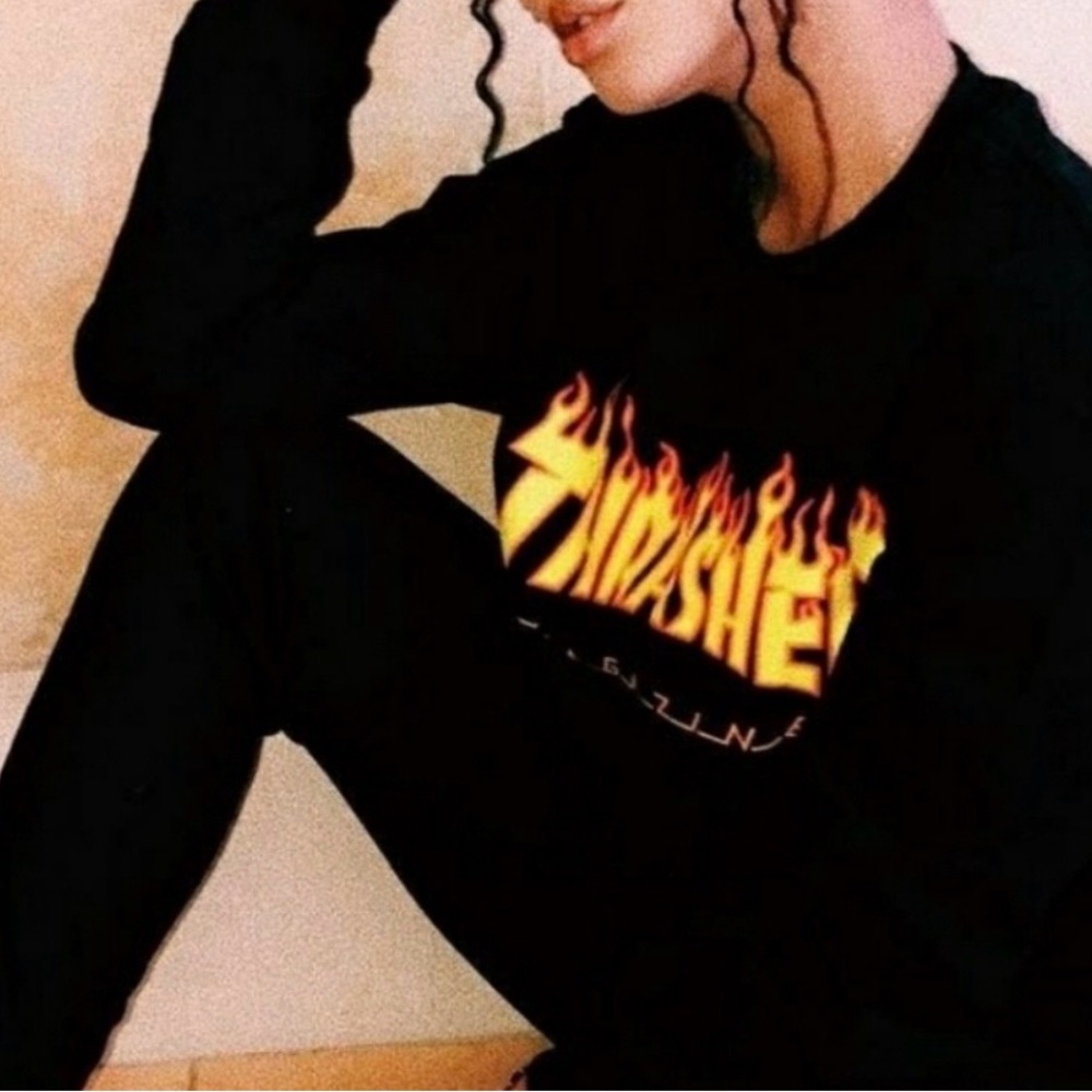 Thrasher Black Long-Sleeve with Yellow-Orange Flame Logo